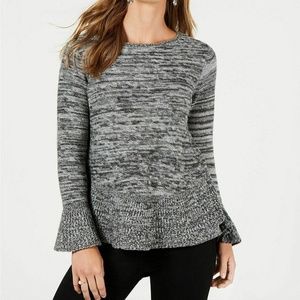 Style & Co Plus Marl Black Ruffle Pullover Sweater 1X